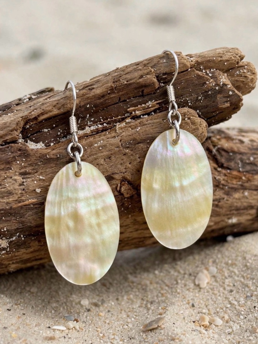 Iridescent Mother-of-Pearl Oval Drop Earrings - Women Jewelry